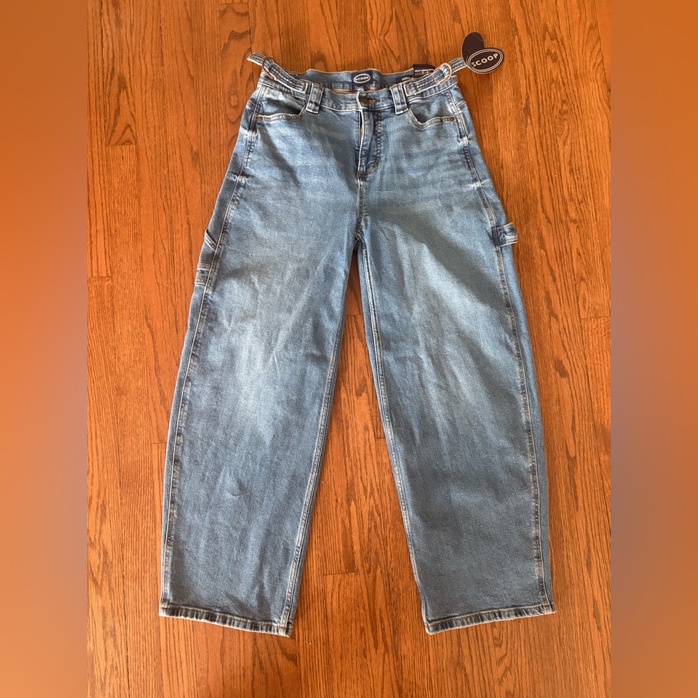 Scoop Women's Barrel Carpenter Jeans Size 2 NWT Low Waist Relaxed Fit Blue Denim